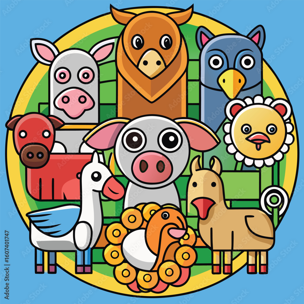 Naklejka premium Farm animal line art design vector art 
