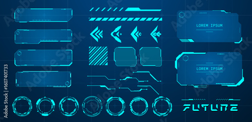 Set futuristic text box element blue vector illustration	