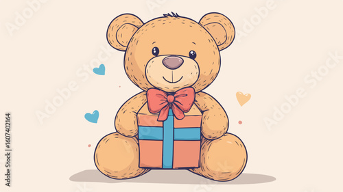 Simple Line Vector of Adorable Plush Teddy Bear - Perfect Gift Idea