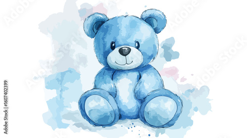 Cute Blue Teddy Bear Watercolor Illustration for Child's Room Decor