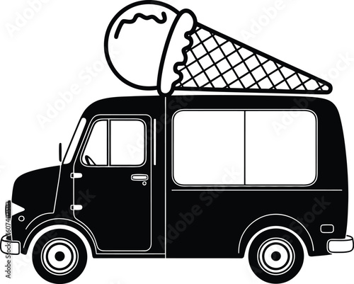 Ice Cream Truck Icon – Dessert Vehicle Silhouette with Cone Sign