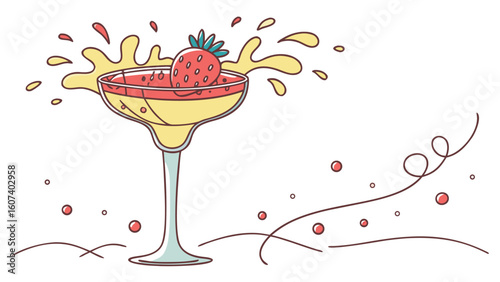 Red berry champagne cocktails in a glass, a sweet and fresh alcoholic drink illustration