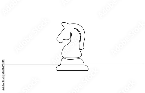 Continuous one line drawing of chess knight piece vector illustration. Editable outline