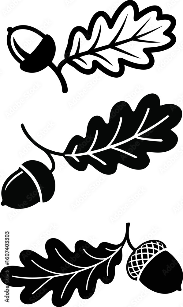 Obraz premium Oak Leaf and Acorn Silhouette Set