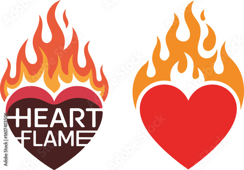 Flaming Heart Vector Logo Design