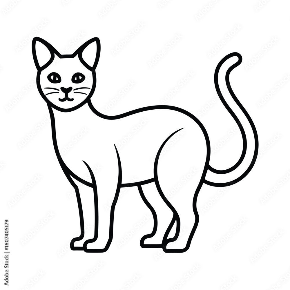 Obraz premium Simple Black and White Line Drawing of a Standing Cat Illustration