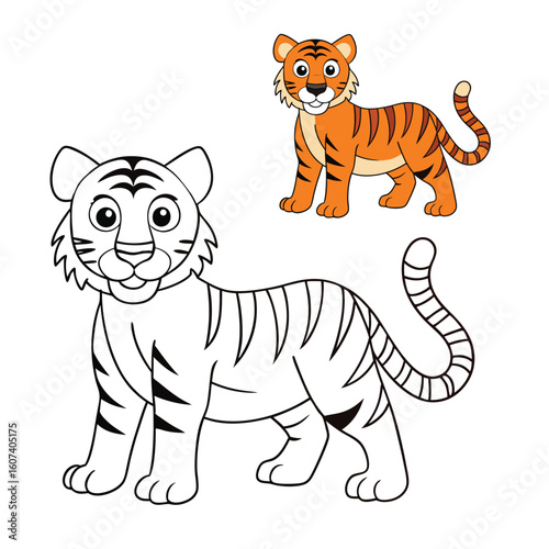 Majestic tiger coloring page featuring a fierce yet calm tiger in the wild, perfect for kids and adults to enjoy creative, relaxing coloring fun.
