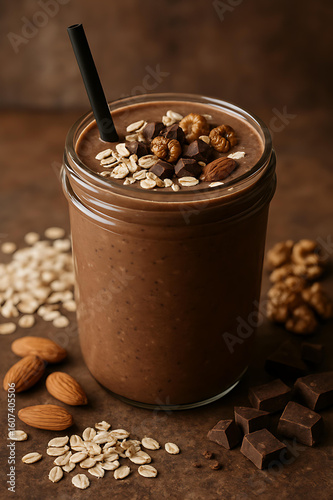 Delicious dry fruits chocolate shake blending rich chocolate with nutritious nuts