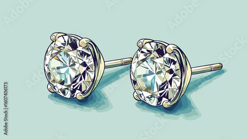 Elegant Diamond Stud Earrings Vector Illustration for Jewelry Designs