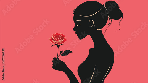 Elegant Silhouette Holding Single Rose: Minimalistic Black and White Image