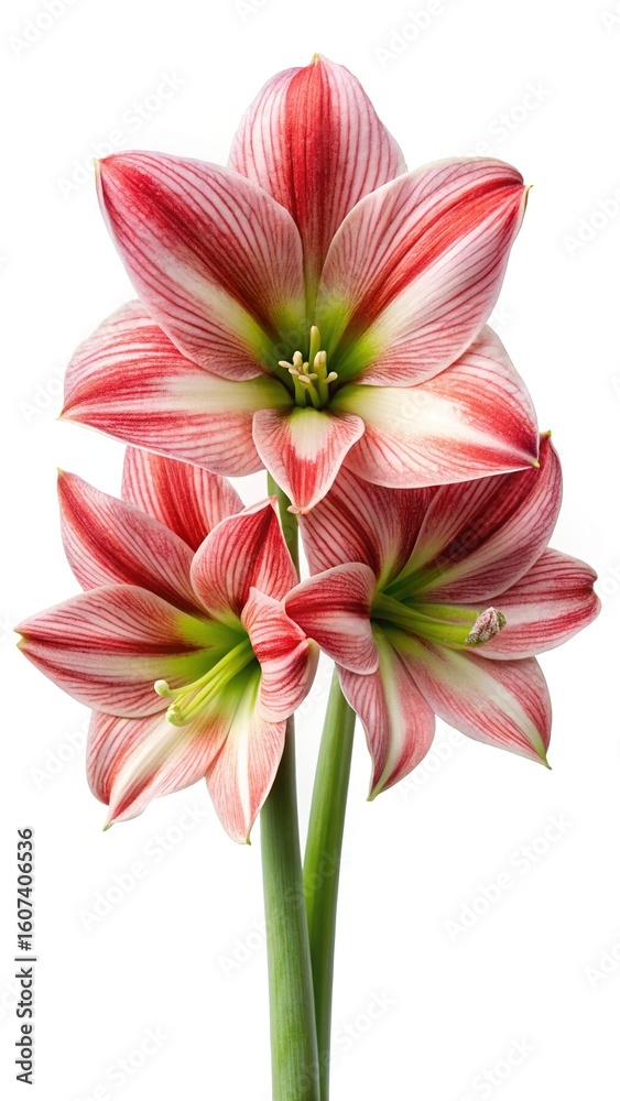 Fototapeta premium Striking Amaryllis Blooms Displaying Exquisite Red and White Striped Petals in Elegance