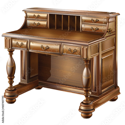Ornate Wooden Writing Desk with Intricate Details