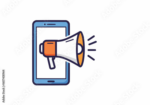 A smartphone displays a megaphone icon, conveying a message or announcement.
