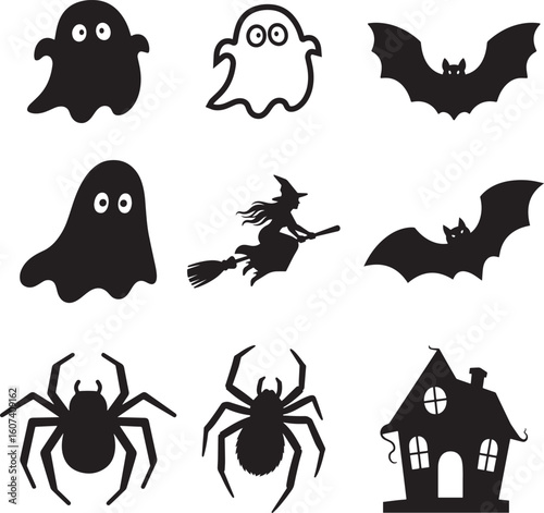 vector set of Halloween icons. Halloween Silhouette Icon Set Vector