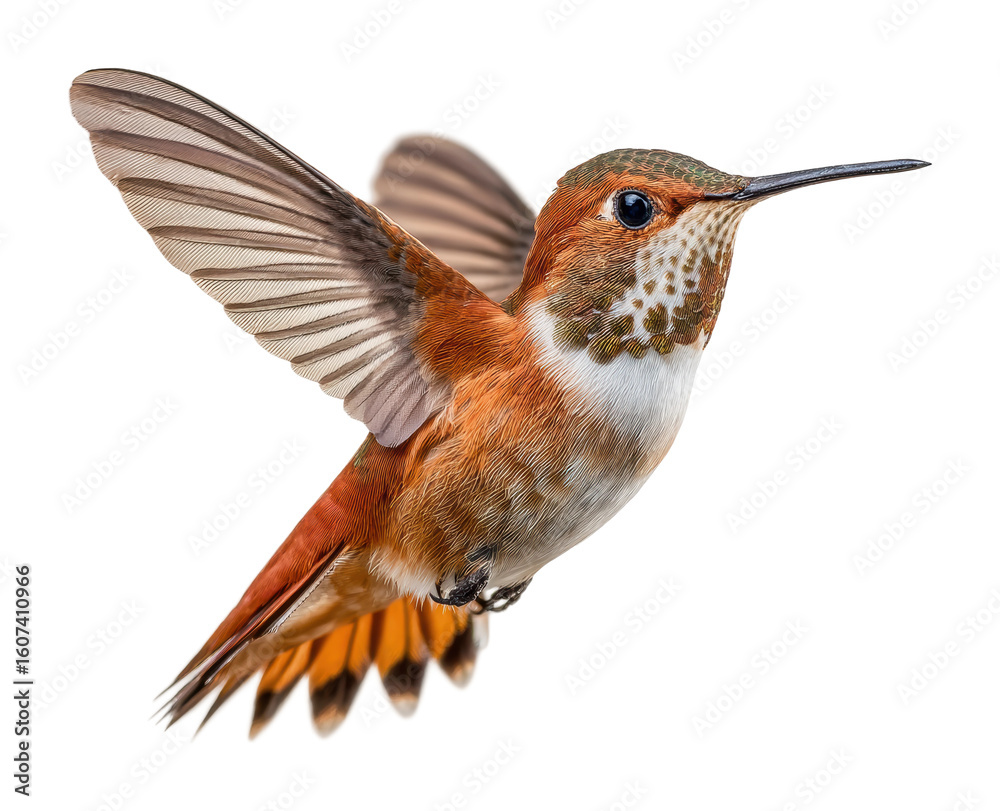 Fototapeta premium Hummingbird in flight nature reserve wildlife environment view isolated on transparent background