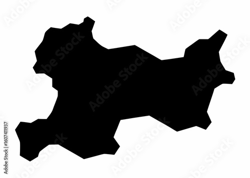 Detailed black silhouette of a geographical landmass with irregular borders on a white background view