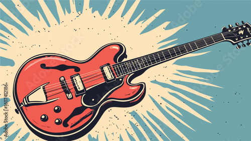 Vintage Cartoon Electric Guitar Illustration for Retro Comic Book Design
