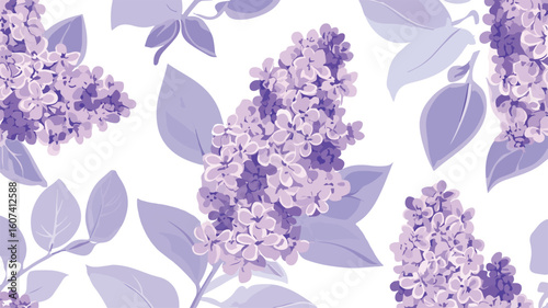 Elegant Lilac Summer Flowers Pattern in Simple Line Design