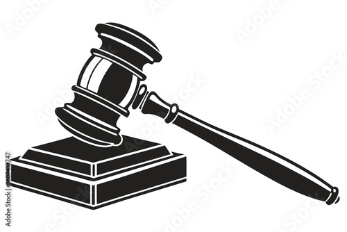 Black gavel and sounding block white illustration