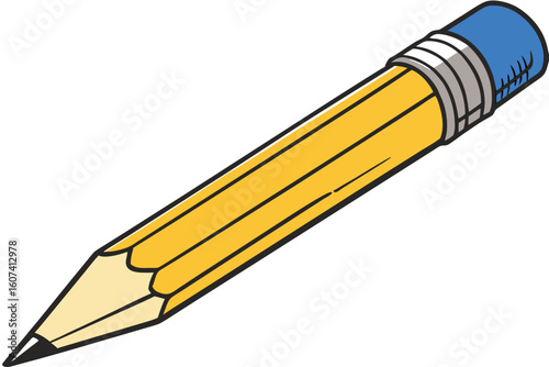 pencil, yellow, blue cap, realistic, detailed, 3d, high-quality