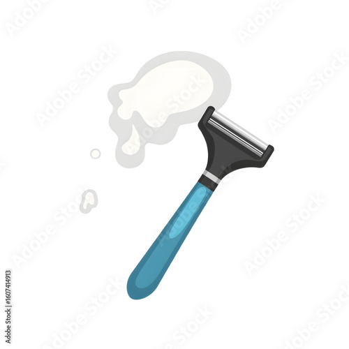 Razor and shaving foam for grooming on white background  
