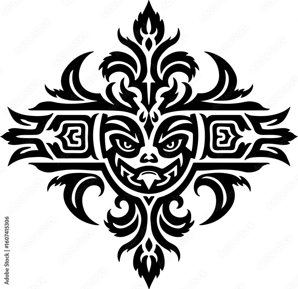 Fototapeta premium dragon, tribal, tattoo, flowers, vine, leave vector design