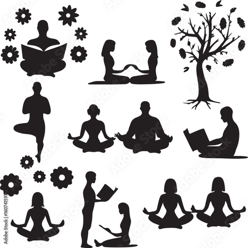 Conceptual art of a person diving into calm water symbolizing mental well being and tranquility rendered in a distinctive silhouette style