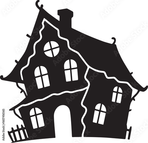 sketch of house. Halloween Crooked Mansion Black Icon