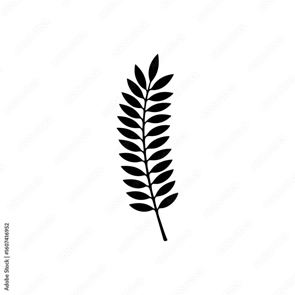Flat black tropical leaf silhouette. Isolated jungle foliage on a white background. Ideal for botanical designs, logos, decorations, eco-friendly products, and nature projects. Flat black tropical leaf silhouette. Isolated jungle foliage on a white background. Ideal for botanical designs, logos, decorations, eco-friendly products, and nature projects.