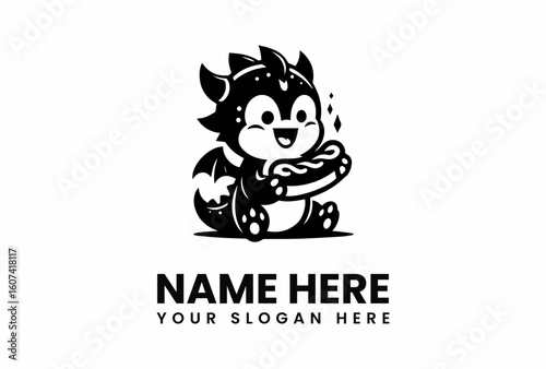 Playful Cartoon Dragon Holding a Delicious Hot Dog Smiling Happily.