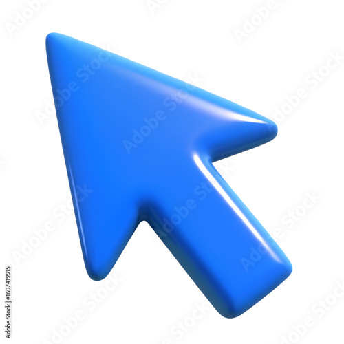 Blue Computer Mouse Pointer Arrow Icon 3d icon in cartoon plastic style minimal isolated on transparent white background, clipping path