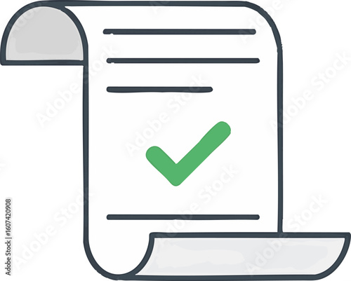 A stylized document with a green checkmark, signifying approval or completion.