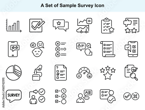 Survey evaluation elements are presented using line art icon