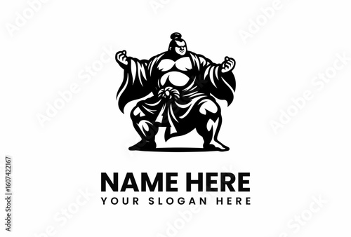 Powerful Sumo Wrestler in Mawashi with Topknot Ready for Combat.