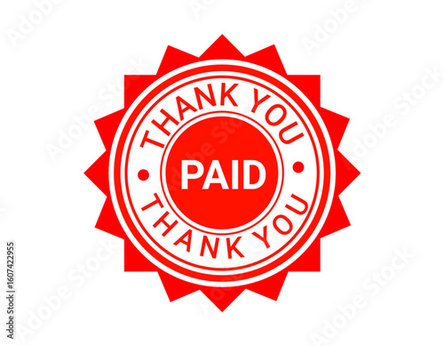Red Paid Thank You Stamp PNG - Bold Circular Emblem for Billing, Receipts & Invoices