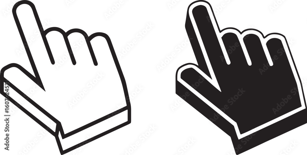 Obraz premium Hand cursor icons black white isometric pointer click