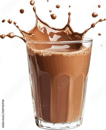 Chocolate milk splash in clear glass drink liquid
