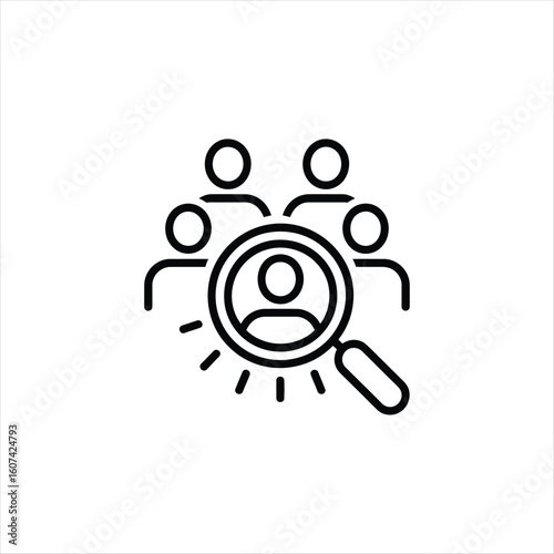 Person Under Magnifying Glass Surrounded by People Outline