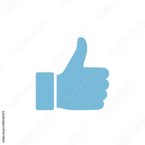 A simple light blue thumbsup icon a flat design symbol for approval and liking.