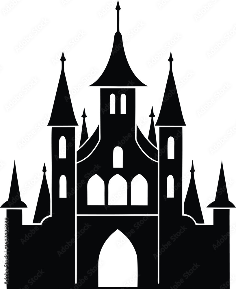 Fototapeta premium Detailed Gothic Style Castle Silhouette Dark Fantasy Vector