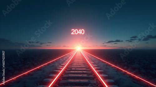 Futuristic Road with 2040 Numbers and Red Glow
