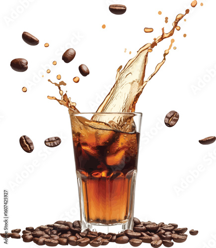 Coffee splash beverage with beans drink liquid