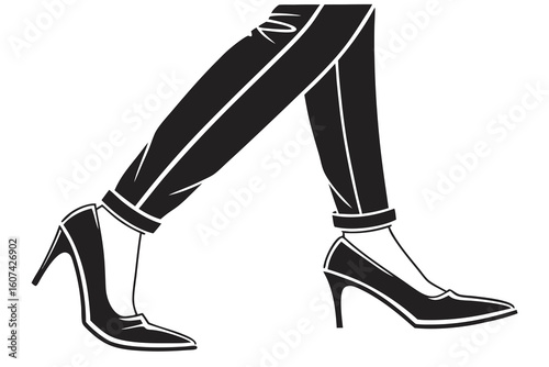 Elegant black high heeled shoes with trousers black shoes stiletto heels