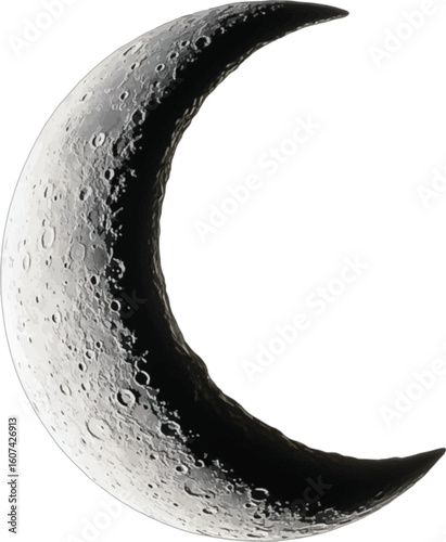 Crescent moon surface craters detailed space celestial