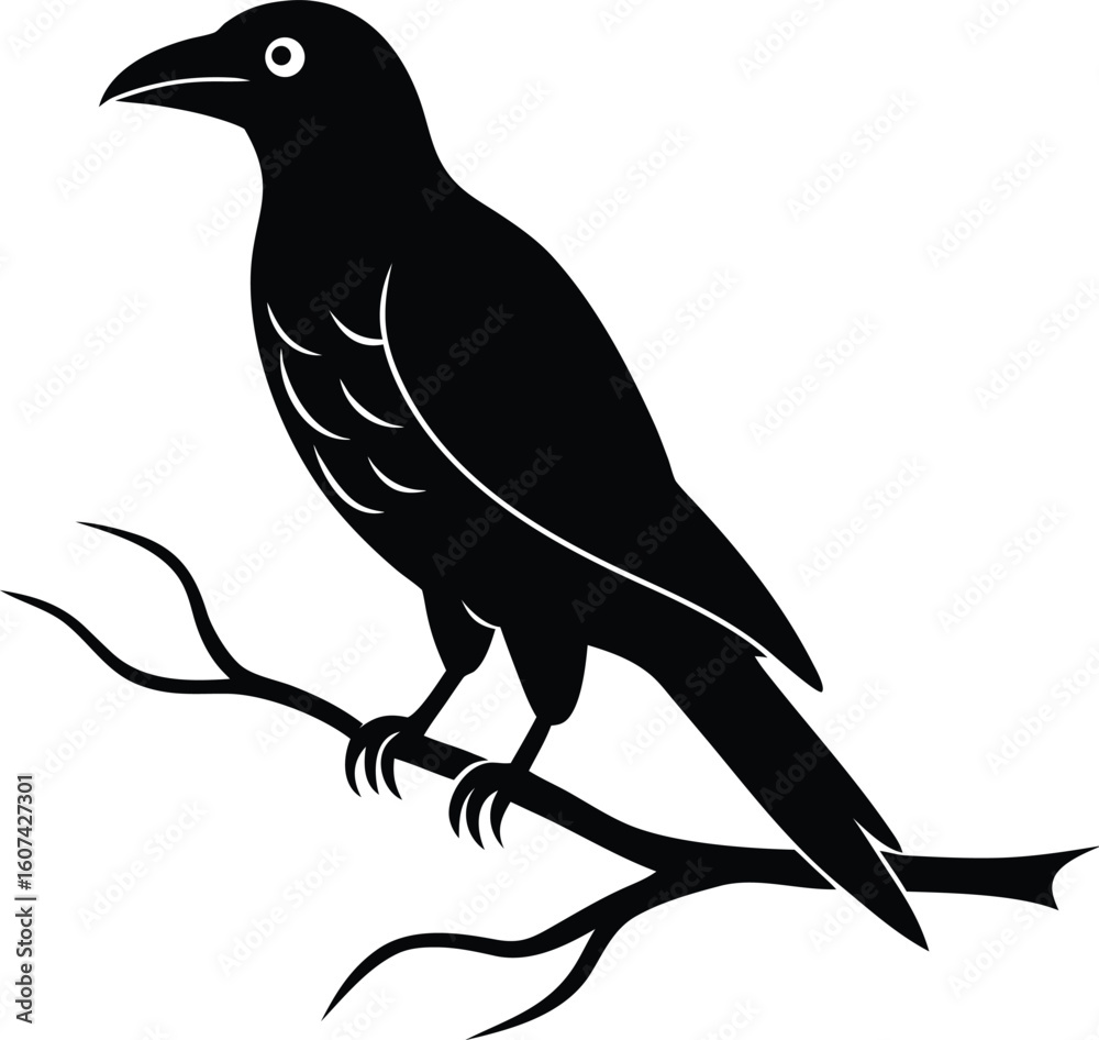 Fototapeta premium Majestic Spooky Raven on a Twisted Branch Gothic Vector Art