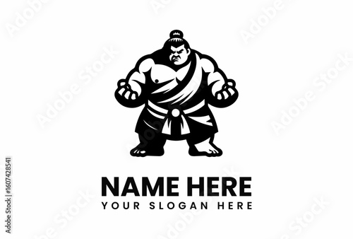 Sumo Wrestler Logo with Fierce Expression and Traditional Attire.