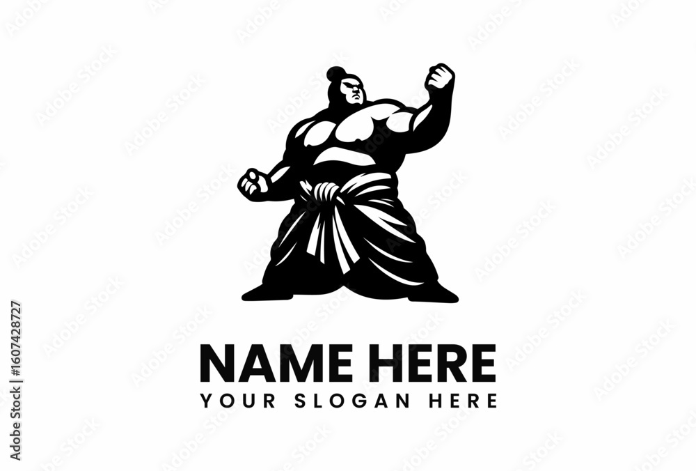 Fototapeta premium Sumo Wrestler Silhouette in Powerful Pose with Bold Muscular Physique.