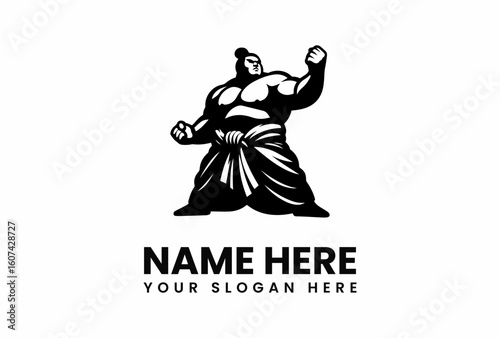 Sumo Wrestler Silhouette in Powerful Pose with Bold Muscular Physique.