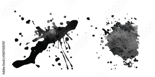 Abstract Black and White Ink Splats Creating a Grunge Effect. Transparent PNG available detailed ink splats Hyperrealistic Highly Detailed Isolated On Transparent Background	
