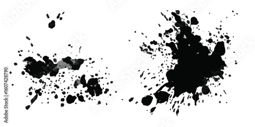Abstract Black and White Ink Splats Creating a Grunge Effect. Transparent PNG available detailed ink splats Hyperrealistic Highly Detailed Isolated On Transparent Background	